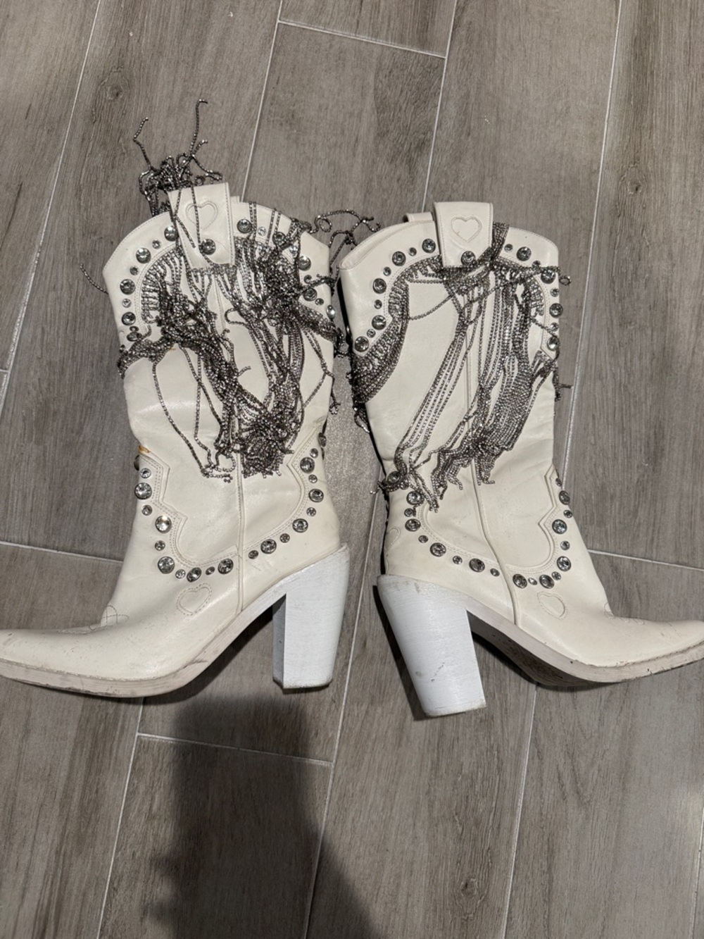 White Women’s White Studded Fringe Western Boots